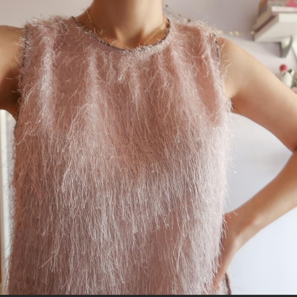 Zara Blush Pink Fuzzy Sleeveless Top
